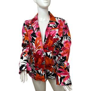 Caribbean Joe Women’s Blazer Jacket L Red Black Pink Orange Tropical Floral